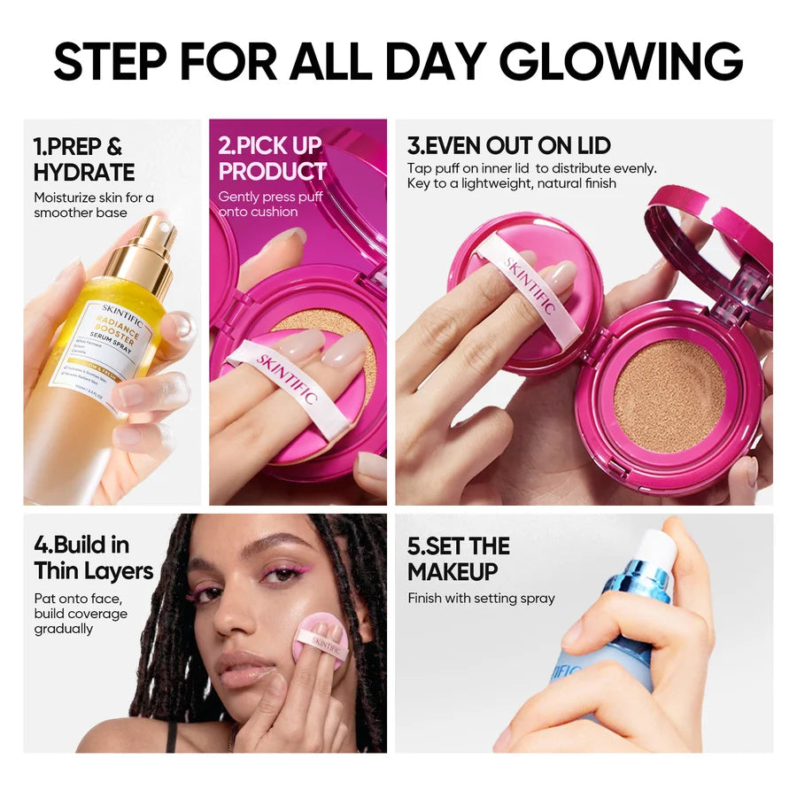 Skintific Cover Glow Perfect Pink Cushion Full Coverage Foundation