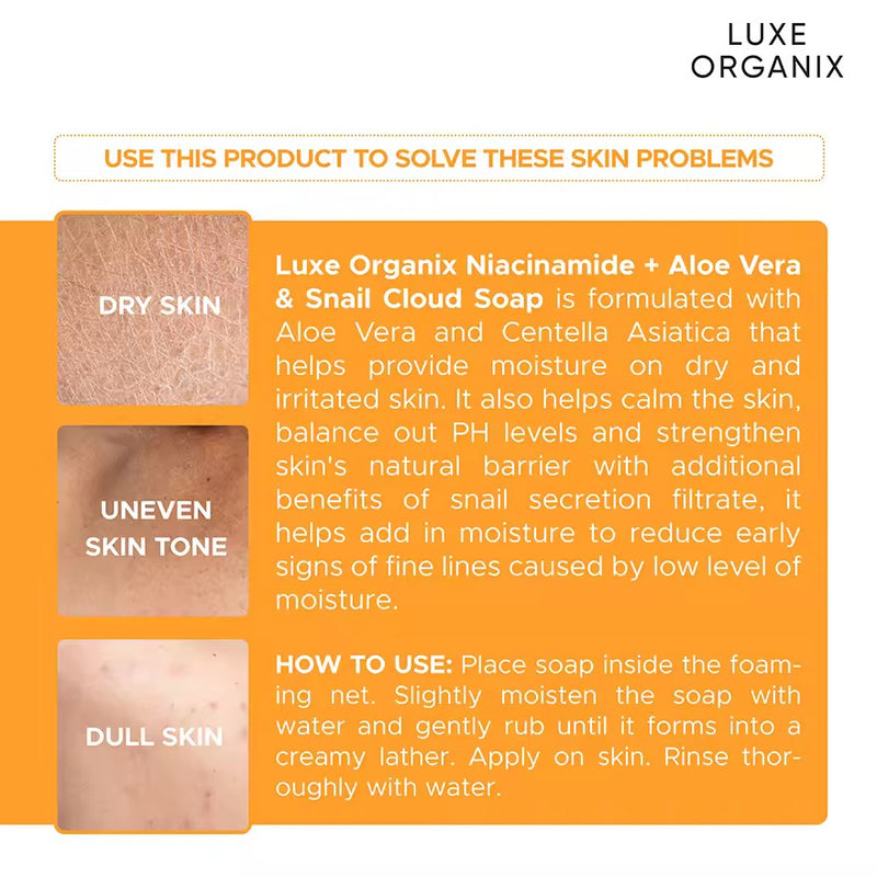 Luxe Organix Niacinamide + Aloe Vera & Snail Cloud Soap