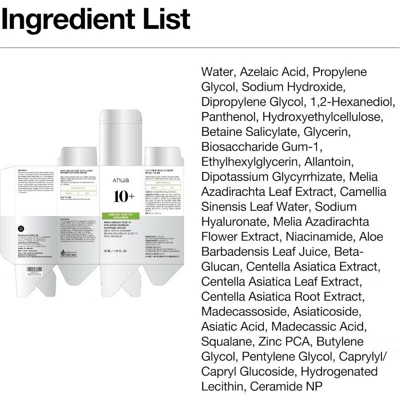 Anua Azelaic Acid 10 Hyaluron Redness Soothing Serum