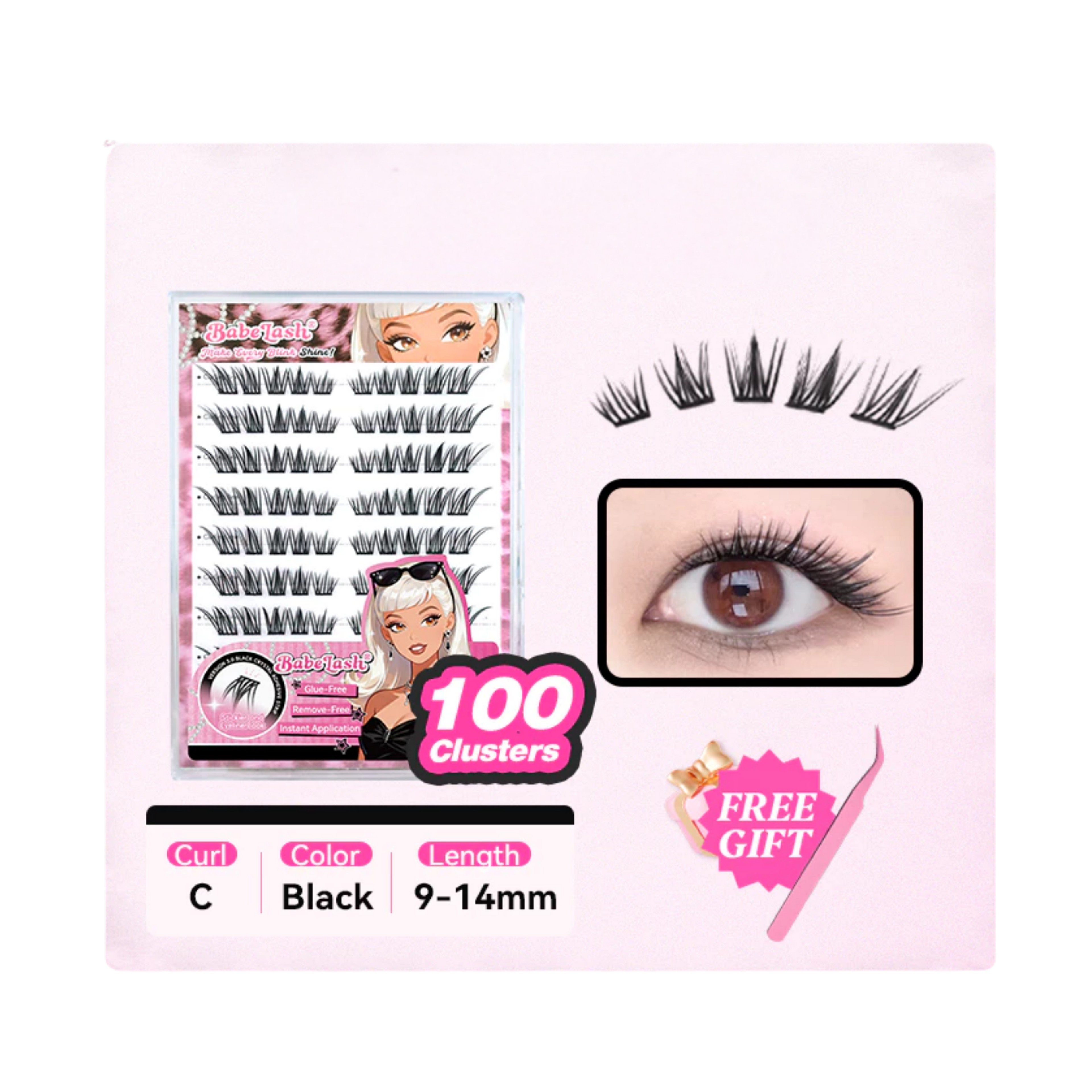 Babe Lash Glue Free Cluster Eyelashes New (Black Adhesive)