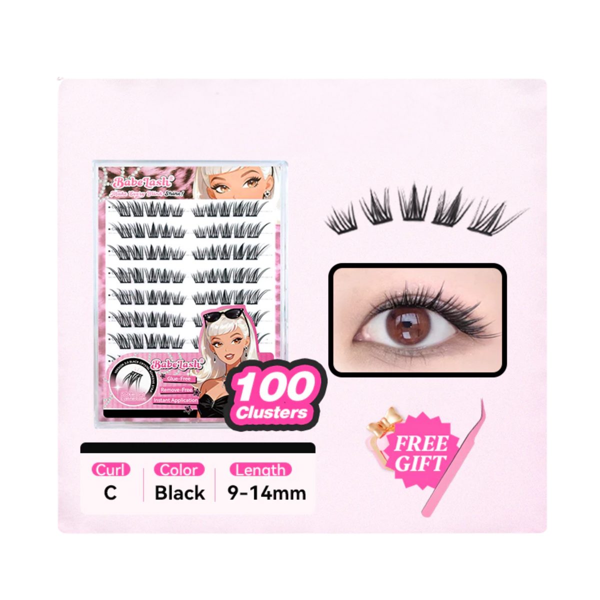 Babe Lash Glue Free Cluster Eyelashes New (Black Adhesive)