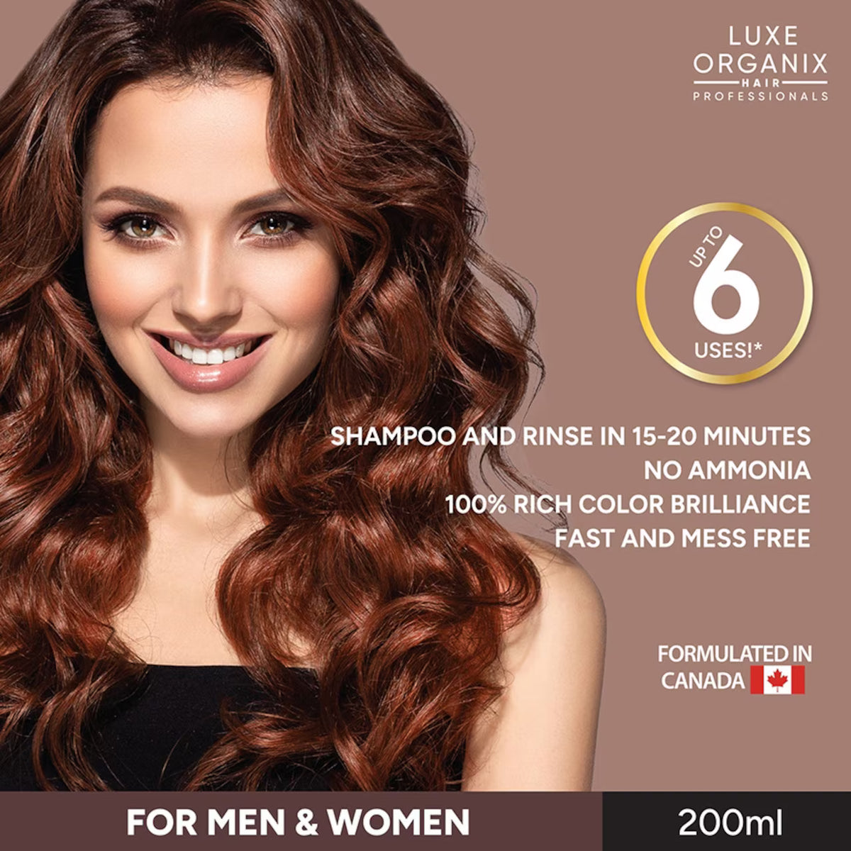 Luxe Organix Hair Color Shampoo Chestnut Brown 200ml