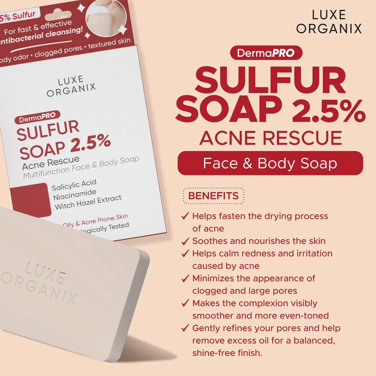Luxe Organix Derma Pro Sulfur Soap 2.5%