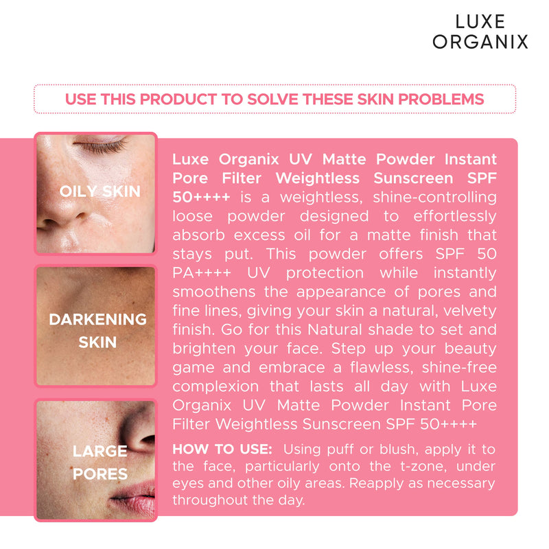 Luxe Organix 24H Zero Sebum Instant Pore Blurring Weightless Matte Powder Spf 50 Pa++++