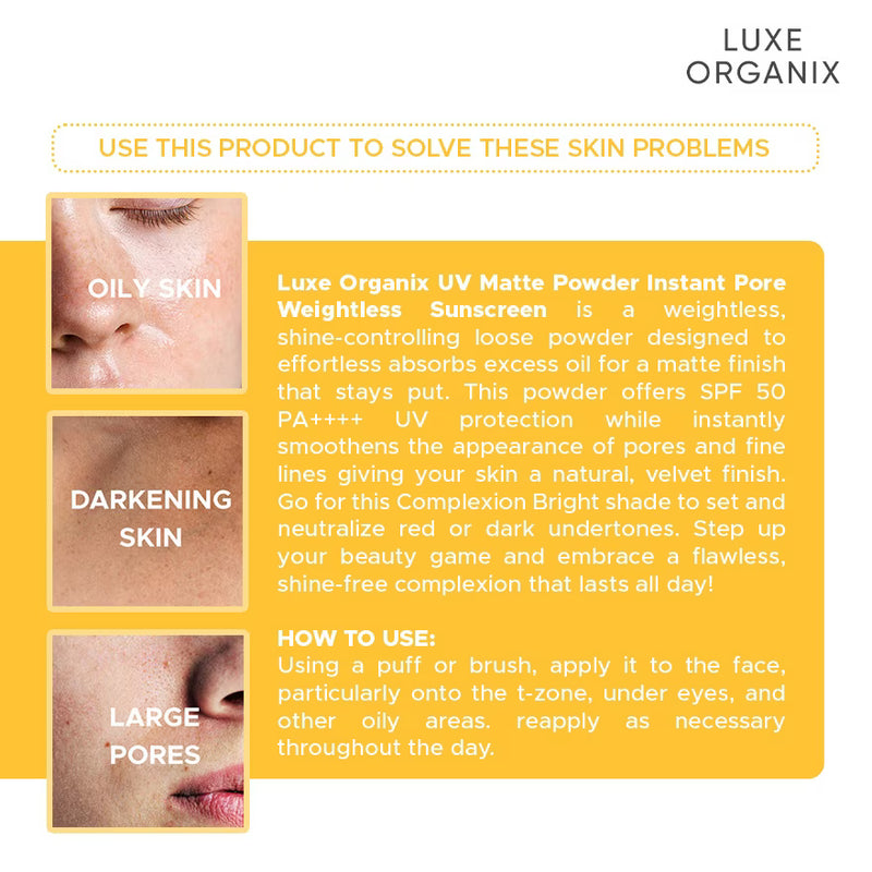 Luxe Organix UV Matte Powder Sunscreen Complexion Bright