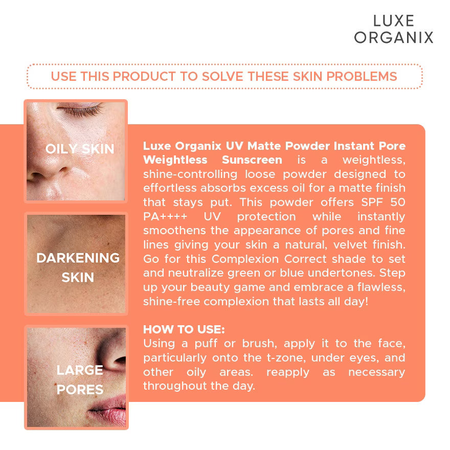 Luxe Organix UV Matte Powder Sunscreen Complexion Correct