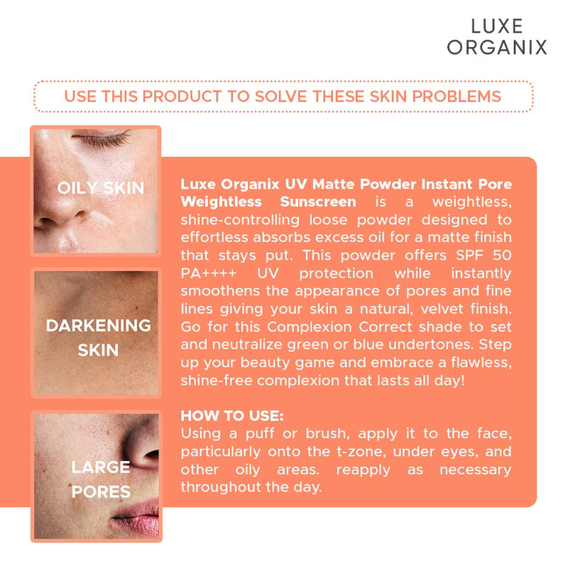 Luxe Organix UV Matte Powder Sunscreen Complexion Correct