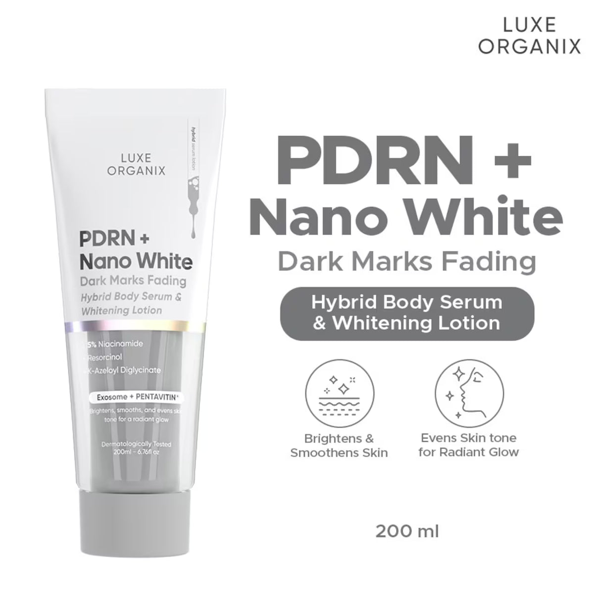 Luxe Organix PDRN + Nano White Dark Marks Fading Hybrid Body Serum & Whitening Lotion