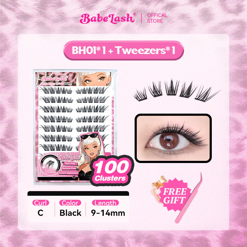 Babe Lash Glue Free Cluster Eyelashes New (Black Adhesive)