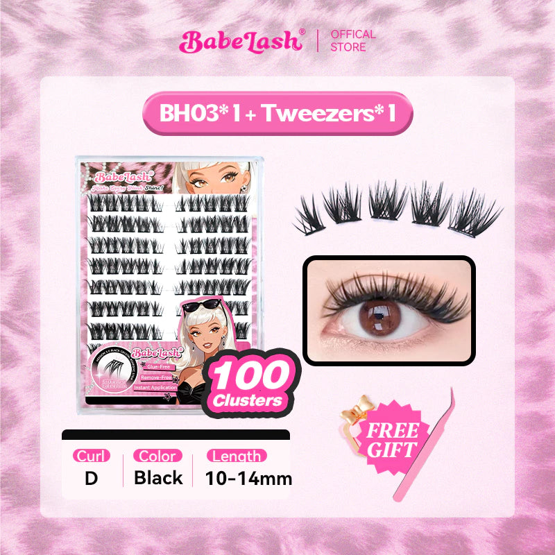 Babe Lash Glue Free Cluster Eyelashes New (Black Adhesive)
