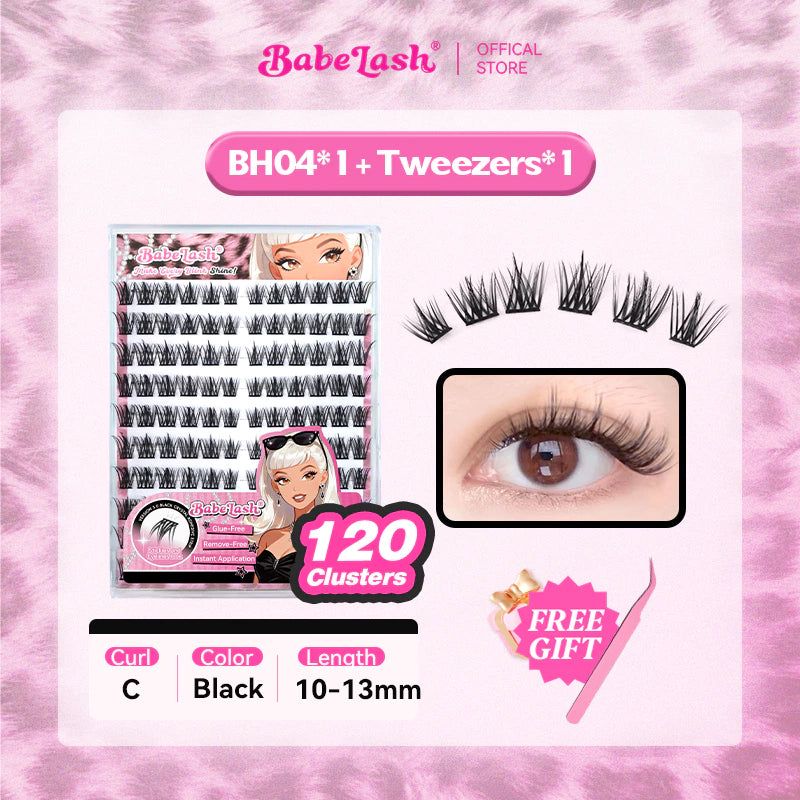 Babe Lash Glue Free Cluster Eyelashes New (Black Adhesive)