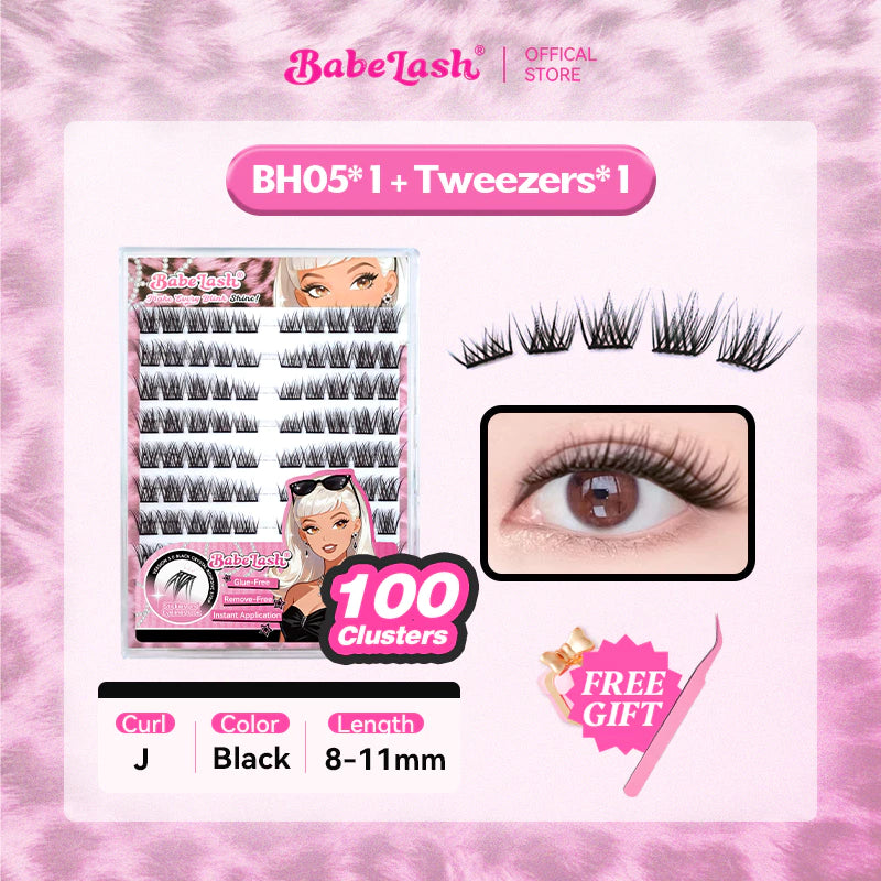 Babe Lash Glue Free Cluster Eyelashes New (Black Adhesive)