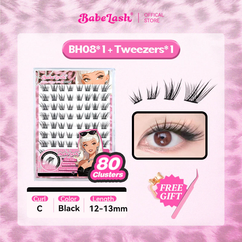 Babe Lash Glue Free Cluster Eyelashes New (Black Adhesive)