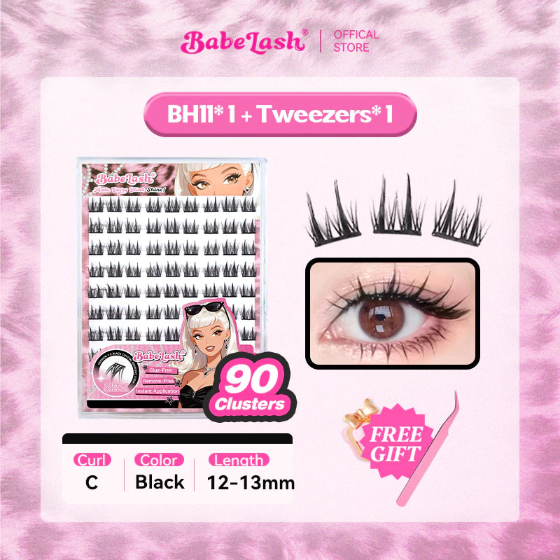 Babe Lash Glue Free Cluster Eyelashes New (Black Adhesive)