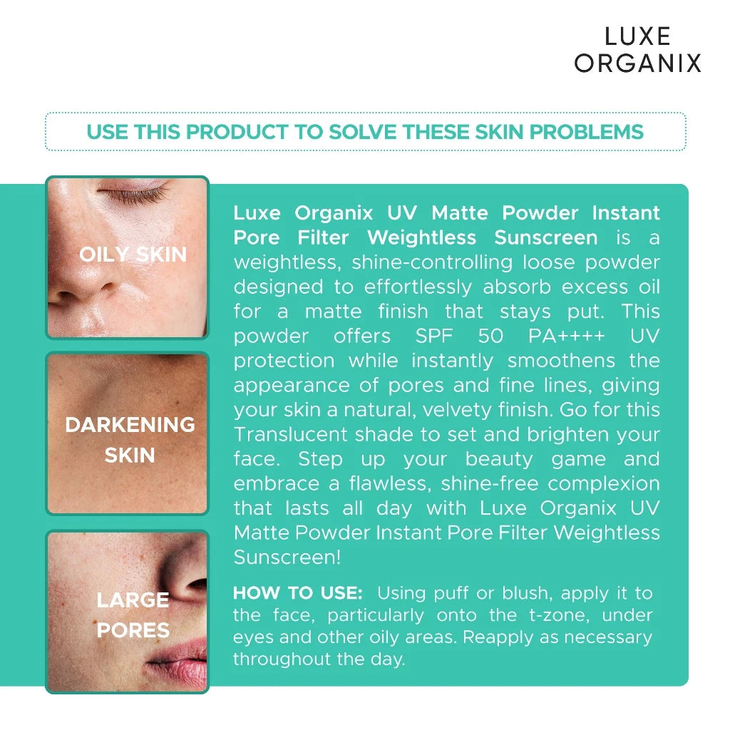 Luxe Organix UV 24H Zero Sebum Instant Pore Blurring Weightless Matte Powder Spf 50 Pa++++