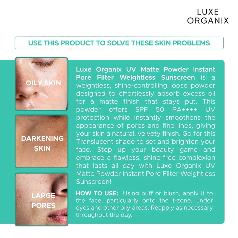 Luxe Organix UV 24H Zero Sebum Instant Pore Blurring Weightless Matte Powder Spf 50 Pa++++