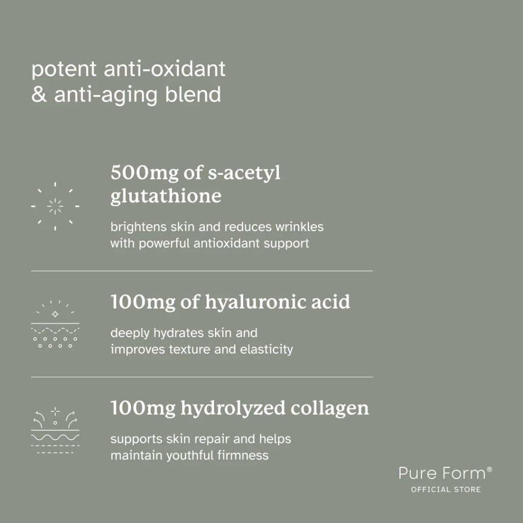 Pure Form S-Acetyl Glutathione with Hyaluronic Acid and Collagen Capsule