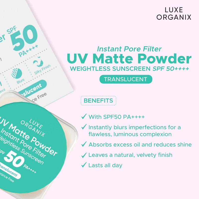 Luxe Organix UV 24H Zero Sebum Instant Pore Blurring Weightless Matte Powder Spf 50 Pa++++
