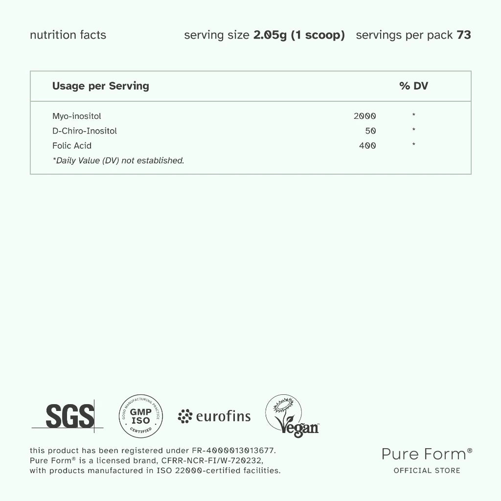 Pure Form Inositol 40:1 Myo and D-chiro Folic Acid Naturally Mildly Sweet Powder 150g